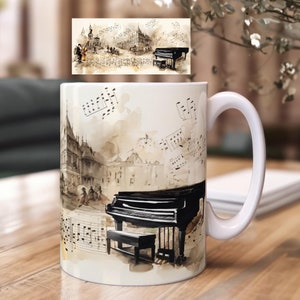 Sublimation Mug Design | Piano and Bass Sublimation Design | Music Mug Design | 15 OZ and 11 OZ Mugs PNG | Vintage Style