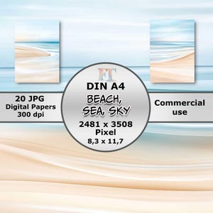 Set di carta digitale Beach Sea Sky - 20 sfondi DIN A4, carta digitale marittima come sfondo, uso commerciale