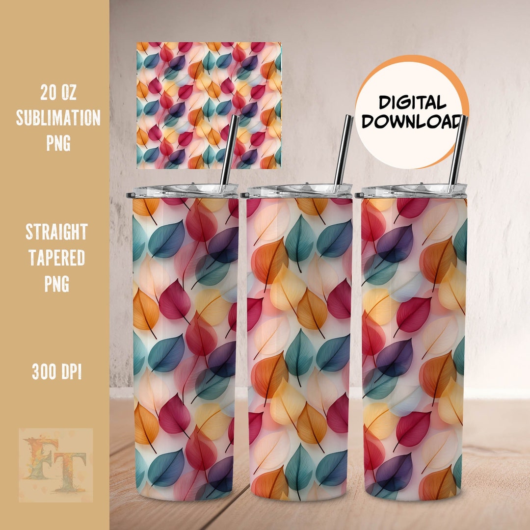 Edelstahl Becher Mit Deckel & Strohhalm – Herbst-Blätter Design, 600 Ml, Isoliert