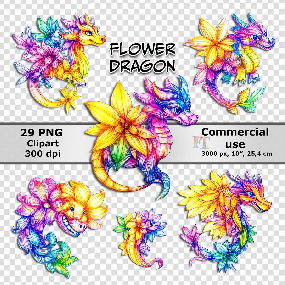 Transparent Ris Dragon Clipart Set – 29 Colorful PNG Files, Transparent Background ...