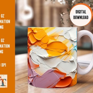 3D Tassen Design für Sublimation. Plakativer Ölfarben Style