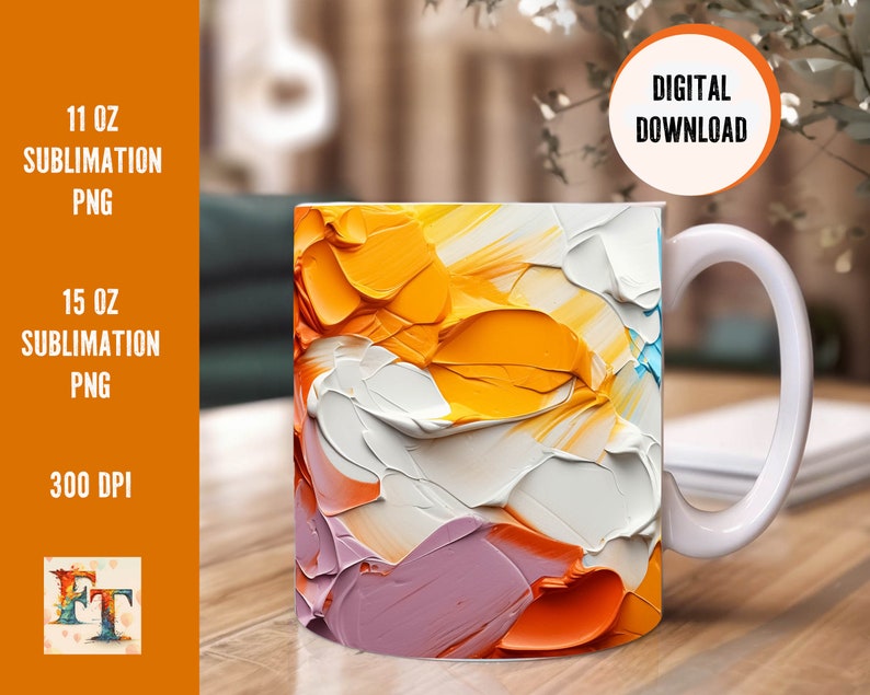 3D Tassen Design für Sublimation. Plakativer Ölfarben Style
