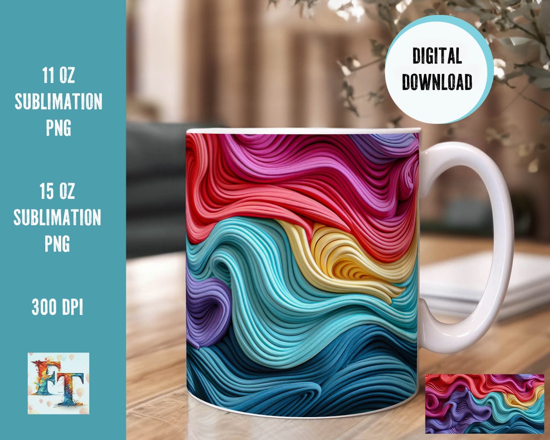 3D Sublimation Mug Design for DIY | Colorful Ribbons as PNG Print ...