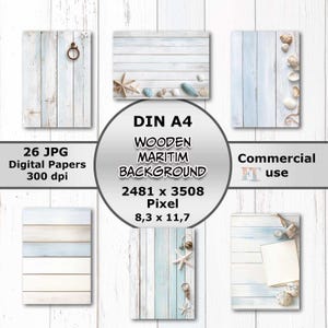 26 papiers numériques DIN A4, fonds en bois maritime, idéal pour le journaling, le scrapbooking et les projets d'artisanat numérique, utilisation commerciale