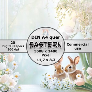 Papel digital Pascua A4 paisaje | Diseños imprimibles para tarjetas y diarios basura, diseños de bricolaje, tarjetas y vales | Uso comercial