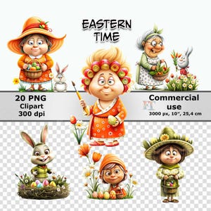 Skurrile Ostern Clipart PNG, lustige Osterhasen und Omas, Vintage Ostereier, Sublimation, Scrapbooking, digitale Kunst, kommerzielle Nutzung