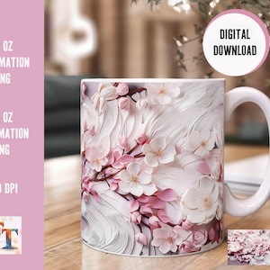 Kirschblüten Sublimation Tassen Druckvorlage als PNG Download-Datei zum Sublimieren für Kaffeebecher.
