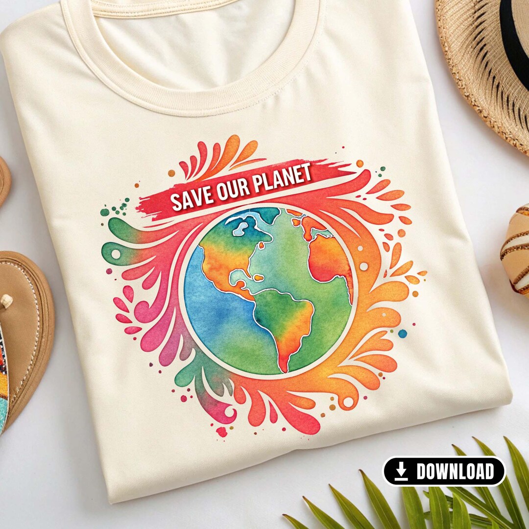 Sublimation Design – Save Our Planet Shirt Art | Colorful Earth PNG ...