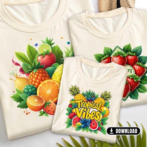 Summer Fruits Bundle – 3 Sublimation Designs – T-Shirt Clipart Set for DIY and Creative Projects | PNG Download Files