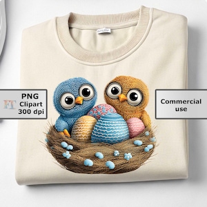 Poussin de Pâques clipart, Pâques PNG, nid de poussin mignon, conception de t-shirt de Pâques rétro, conception de sublimation, 3500px, utilisation commerciale
