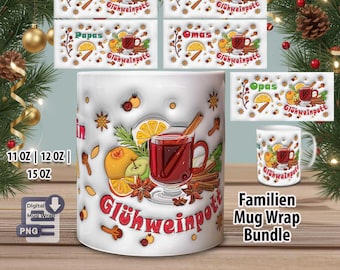 Mulled wine mug sublimation bundle, inflated design, 11, 12 & 15 OZ, saying mug, mulled wine pot, punch winter motif, digital download