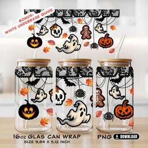 Envoltura de lata de vidrio para Halloween, empaque de lata de vidrio espeluznante, plantilla de impresión PNG de 16 oz, DTF UV y sublimación, descarga de empaque de taza de café helado