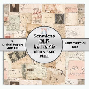 Vecchie lettere in carta digitale | Set di modelli senza soluzione di continuità | Disegni vintage per scrapbooking e cartoline | Uso commerciale