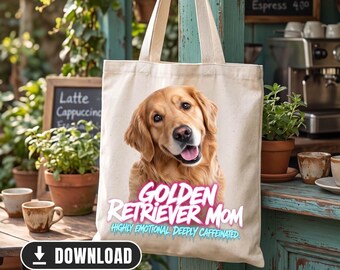 Dog Mom Sublimation PNG | Highly Emotional Deeply Caffeinated, Golden Retriever, Digital Download for T-Shirt, Hoodie, Mug