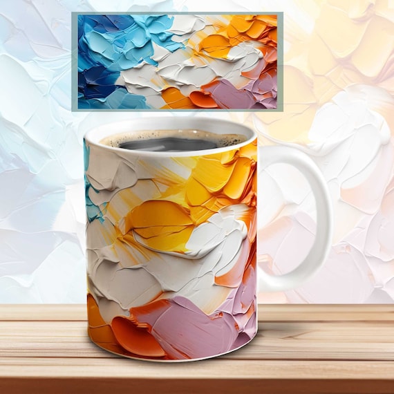 3D Sublimation Becher Druckvorlage | abstrakter Ölmalerei Motiv | PNG Vorlage als Download Datei  | 11oz , 15oz Kaffeebecher Umschlag