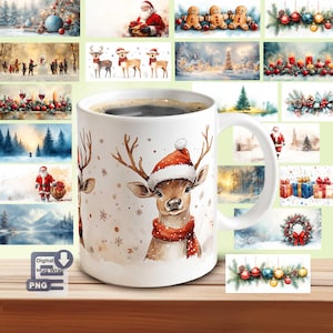 Christmas Mug Wrap PNG Bundle, Christmas Mug Full Wrap 11oz and 15 oz Winter Mug Design, Christmas Mug Sublimation Instant Download