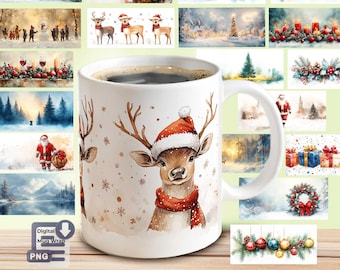 Christmas Mug Wrap PNG Bundle, Christmas Mug Full Wrap 11oz and 15 oz Winter Mug Design, Christmas Mug Sublimation Instant Download