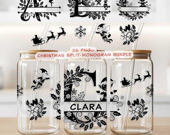 Christmas Can Glass Wrap, Monogram Alphabet Png, Digital Download, UV DTF & Sublimation, Customizable ABC, 16oz Glass