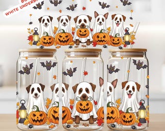Halloween 16oz Can Glass Wrap, Cute Ghost Dog PNG, 16 Unzen Tumbler Wrap, Digital Download, UV DTF & Sublimation, Instant Download