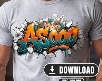 Asooo – 3D Graffiti Sublimation Design | PNG 300 DPI, Streetwear, Digital Download for T-Shirt, Hoodie