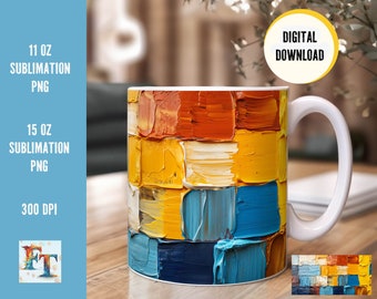 3D sublimation mug design for DIY | abstract acrylic paint style | PNG | 11oz and 15oz mug designs