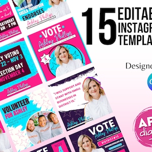 Modelli Instagram per campagne politiche, design elettorale stampabile, modello elettorale Canva fai da te, post sui social media della campagna modificabile