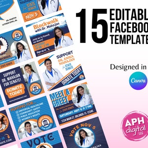 Political Campaign Facebook Templates, Printable Election Design, DIY Canva Election Template, Editable Campaign Social Media Post