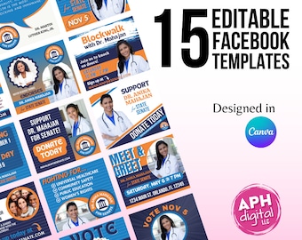 Political Campaign Facebook Templates, Printable Election Design, DIY Canva Election Template, Editable Campaign Social Media Post