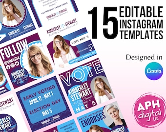 Political Campaign Instagram Templates, Printable Election Design, DIY Canva Election Template, Editable Campaign Social Media Post