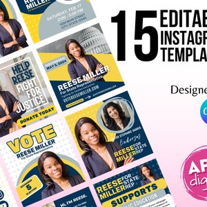 Modelli Instagram per campagne politiche, design elettorale stampabile, modello elettorale Canva fai da te, post sui social media della campagna modificabile