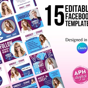Politische Kampagne Facebook Vorlagen, druckbares Wahldesign, DIY Canva Wahlvorlage, bearbeitbare Kampagne Social Media Post