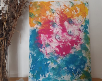 Awakening Dragon in blau/magenta/gelb, Abstraktes Acrylbild auf Leinwand