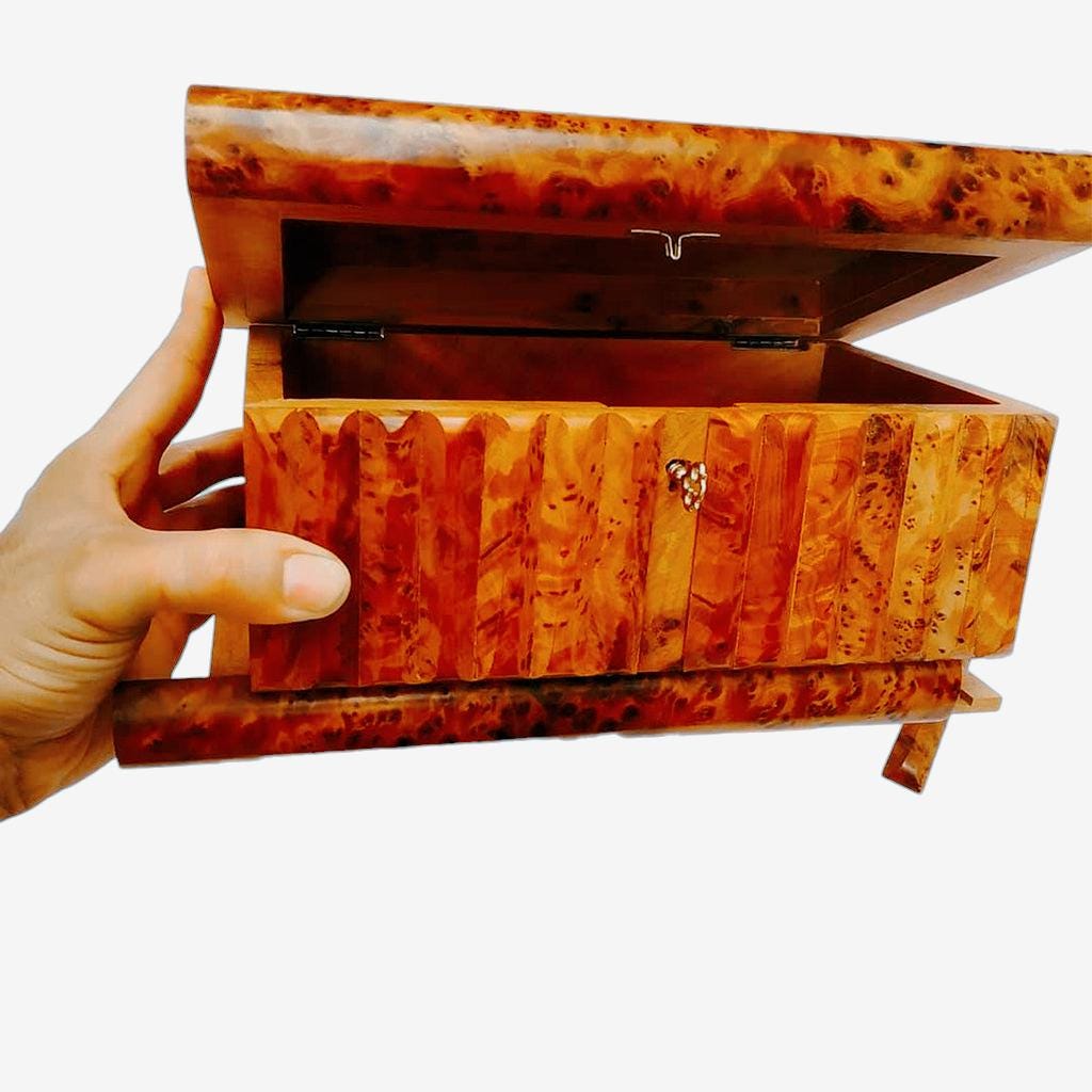 Boîte à Bijoux Magique En Bois De Thuya - Artisanat Maroc - Neuf Avec étiquettes