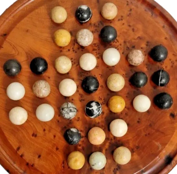 Jeu De Solitaire Ancien En Bois De Thuya Marocain Et Pierres