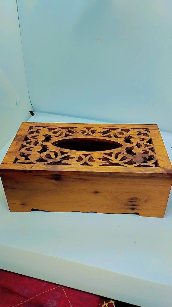 Boite à Mouchoirs En Bois De Thuya Avec Décorations Florales, Boite Mouchoir Boi