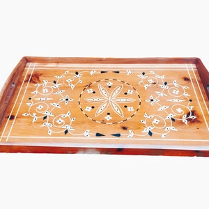 decorative Wooden Tray – Natural Wood Serving Tray , Unique Hand-Crafted Wooden Tray , Moroccan Thuya Wooden Tray ,royal tray , special gift