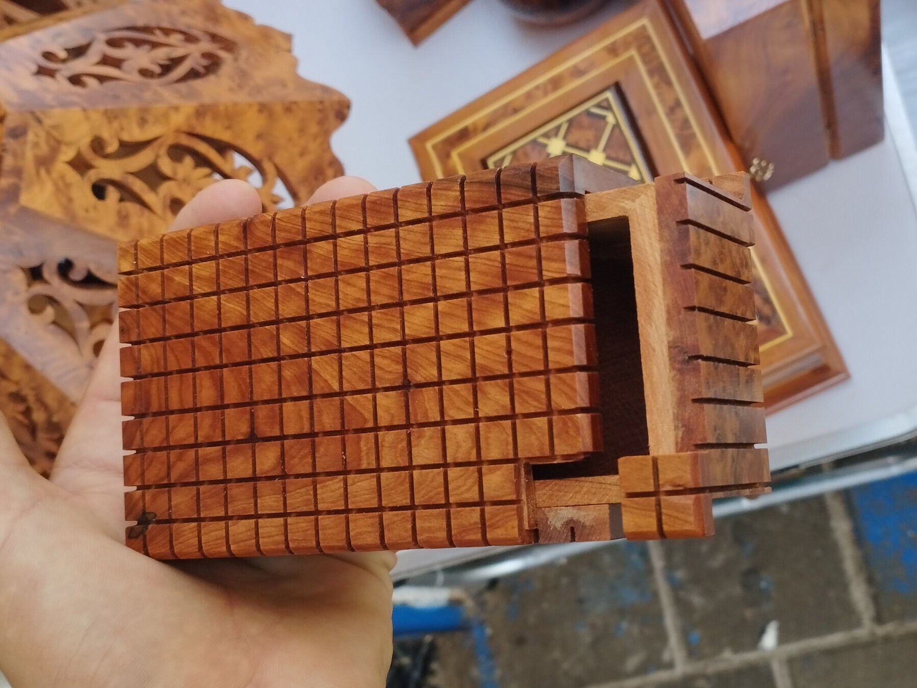 Set of 2 Moroccan Handmade Wooden Hidden Lock Box, Magical Lock Box