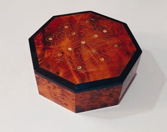 Caja octogonal de madera de tuya, caja marroquí para guardar joyas y recuerdos.