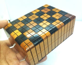 Burl Wood Puzzle Box – Handmade Moroccan Secret Jewelry Case, Intricate Lock Mystery Box