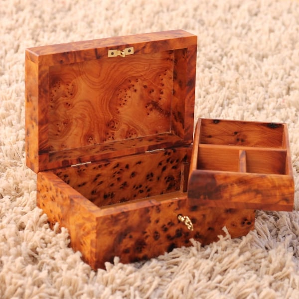 15"x10" high quality burl jewellery Box , Moroccan lockable Thuya burl Jewelry wooden Box with key Thuya Wood jewelry Box , Couples Gift