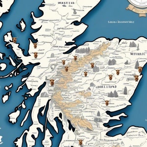 Hunting Map Cow Highland Cow Map of Scotland - Here Be Coos! - Etsy