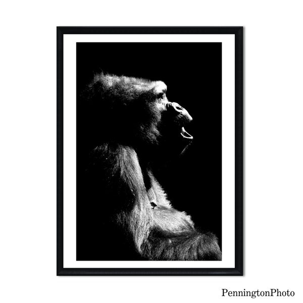 Fine Art Photography Digital Instant Download, Black and White Image, Printable Wall Art, Wildlife, Gorilla, Minimalistic, Decor