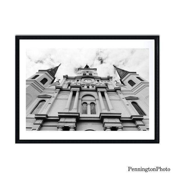 Fine Art Photography Digital Instant Download, Black and White Image, Printable Wall Art, New Orleans, Cathedral, Minimalistic, Decor