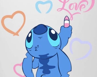 Stitch drawing Vinyl Decal - hearts, love, colourful