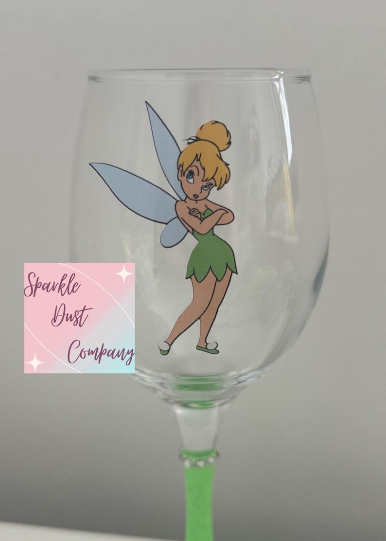 Tinkerbell Glitter Wine Glass Etsy UK