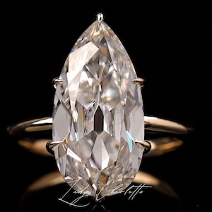 6 Carat Spready Antique Old Mine Pear Shaped  Moissanite Solitaire Ring, Chubby Antique Pear Solitaire Gift For Her Engagement Ring
