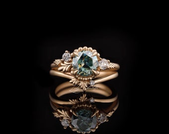 1,38 Karat Ring | blaugrüner Moissanit | einzigartiger Verlobungsring | skurriler Ring | Naturring |farbiger Steinring |Antragsring |Versprechensring