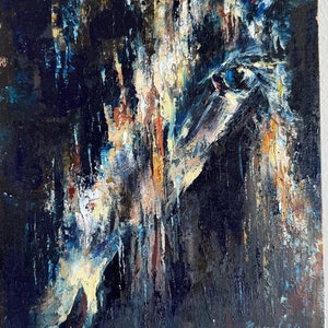 White Horse oil painting on canvas Small abstract original collectible Animal artwork signed handpainted 12 x 9