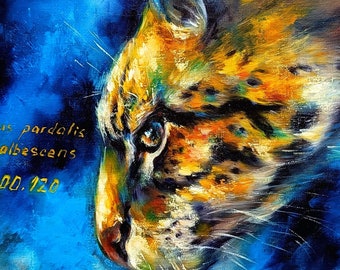 Ocelot Leopard portret origineel olieverfschilderij op canvas Wildlife jungle dieren artwork grote katten minnaar cadeau wilde exotische natuur kunst aan de muur 16 x 24