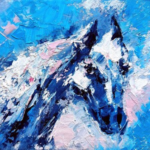 Retrato de caballo en miniatura Pintura al óleo original de animales sobre cartón Pequeña obra de arte equina Arte caprichoso único Pared de galería mágica 6 x 8 pulgadas